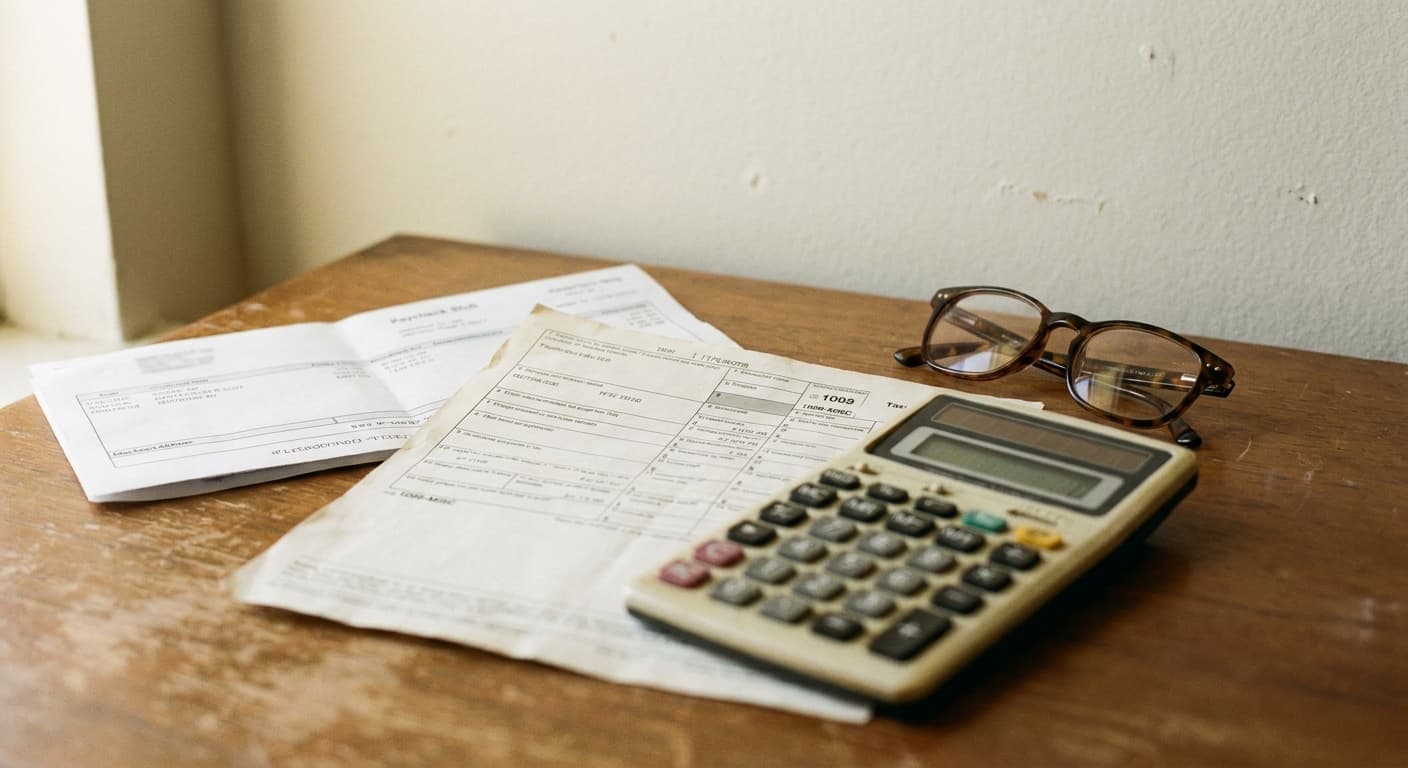 Person reviewing financial documents and updating information on a laptop