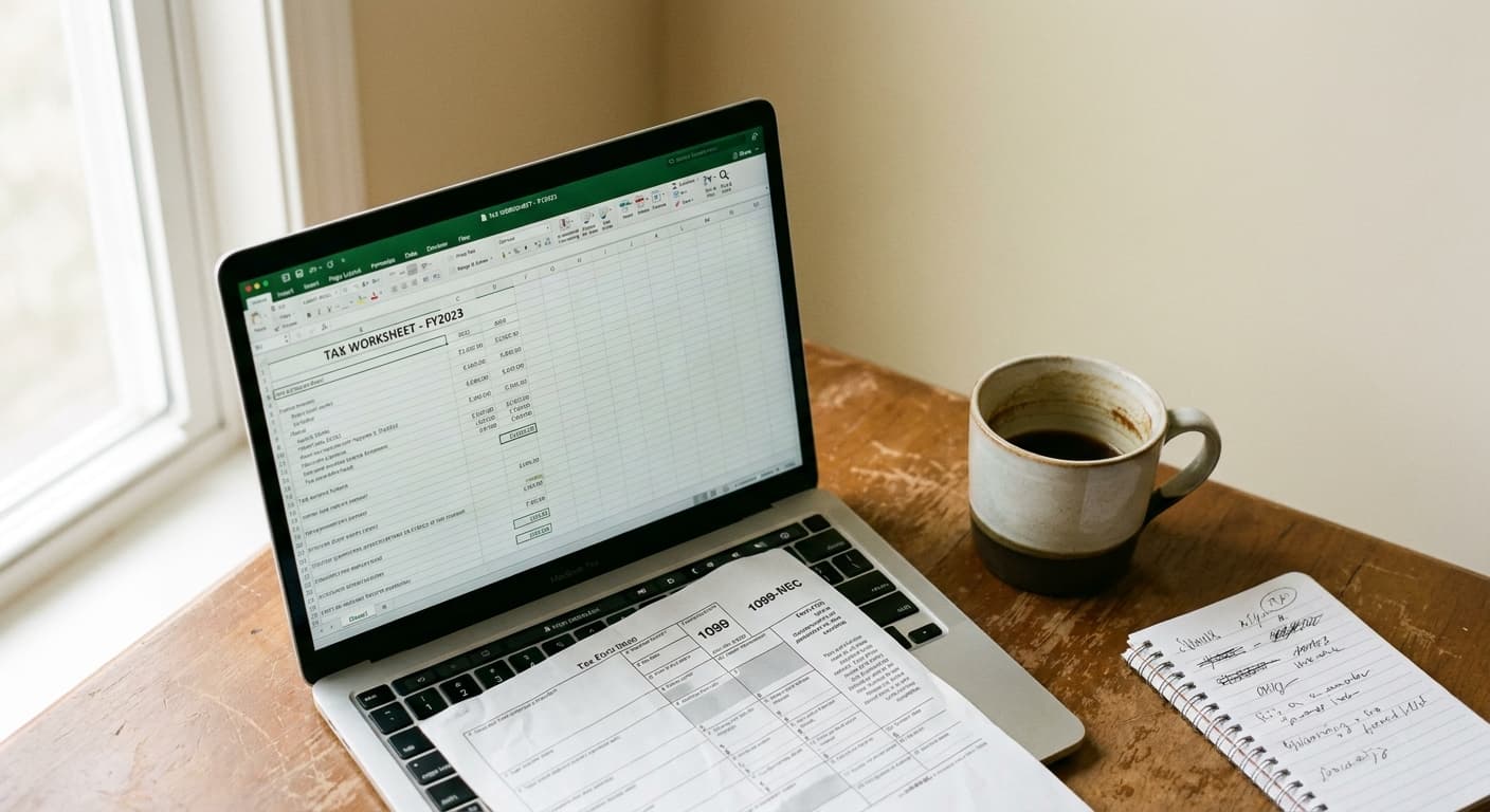 Freelancer working at a coffee shop with a health shield icon above
